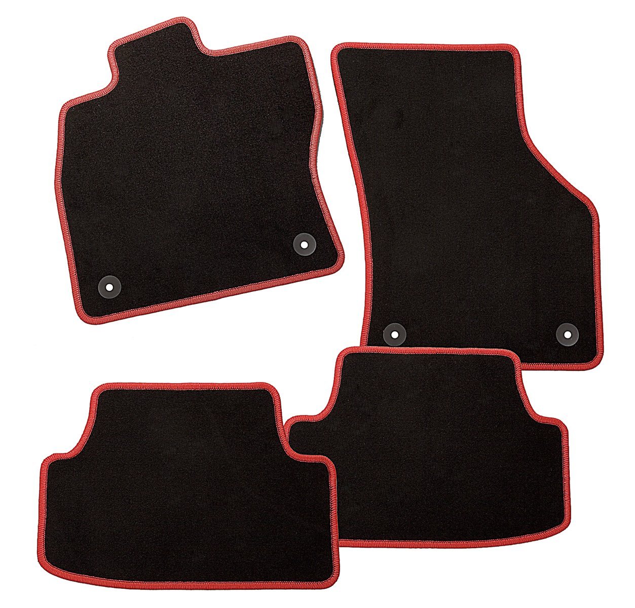 CarFashion 281873 Starlight , Passform Auto Fussmatten , Tuft-Velour Automatte , Polyamid Velours Fußmatte in Schwarz , Rote Hochglanz Kettelung , 4 Teiliges Auto Fußmatten Set mit Mattenhalter von CarFashion