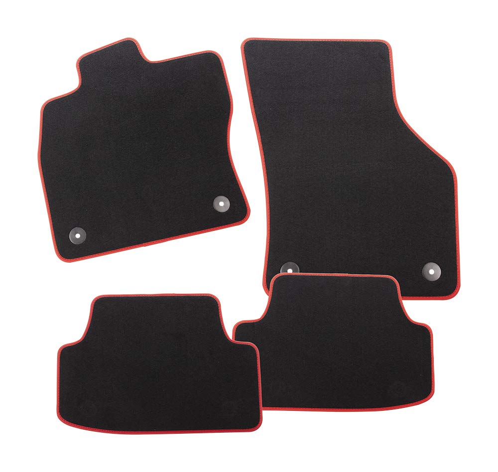 CarFashion 282125 Starlight Deluxe, Passform Auto Fussmatten, Polyamid Hoch Velour Fußmatte in schwarz, rote Einfassung mit Nubukband, 4 teiliges Fussmatten Set mit Mattenhalter von CarFashion