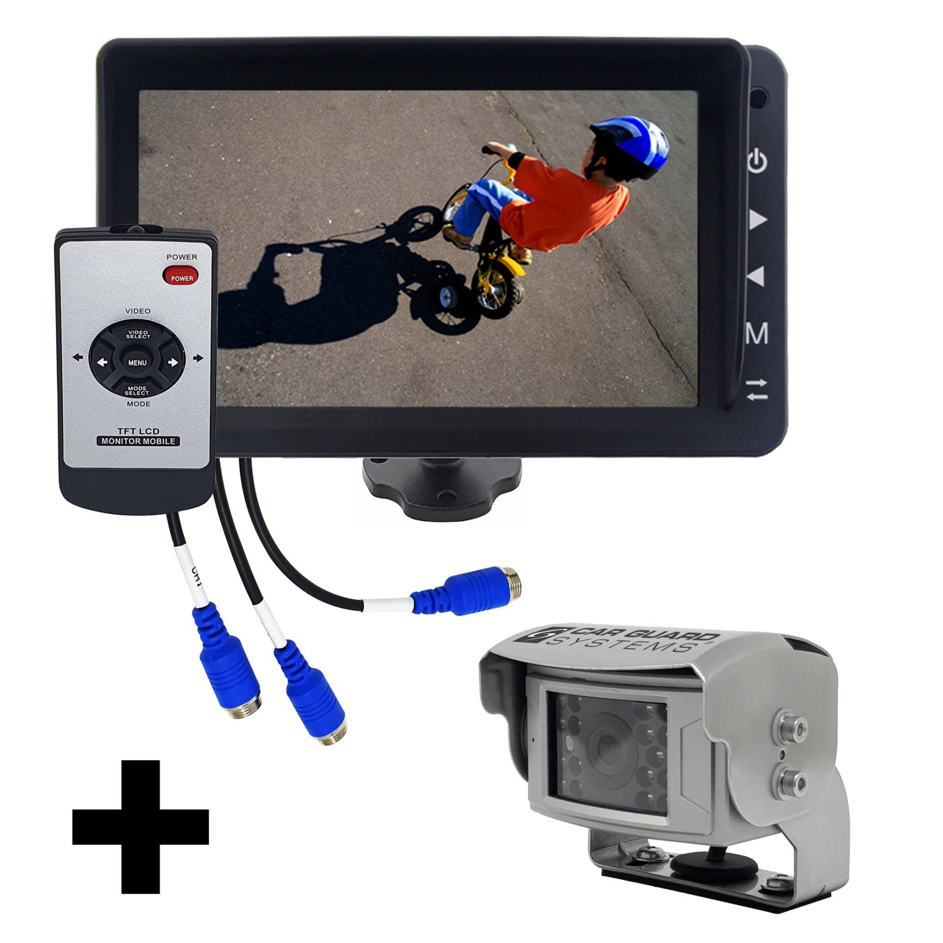 7" AHD-Monitor RAV-MO-7HD mit 3 Kamera-Eingängen, Set mit RAV-F Full-HD-Rückfahrkamera mit 1080p von CARGUARD Systems, 115° Blickwinkel, 9-32V und Leitlinien von CARGUARD SYSTEMS