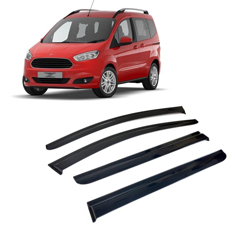 CarJoy Windabweiser Luftabweiser Regenabweiser Seitenfensterabweiser Kompatibel mit Ford Tourneo Courier I 2014-2024 Autofenster Regenschutz Regenabweiser Anklebbare Deflektoren 4 Stück von CarJoy