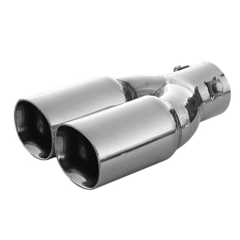 Universell Auspuffblende Doppelrohr Endrohr Edelstahl Auto Endrohrblenden Auspuffendrohr Tuning Schalldampf Blende Sport Rund Chrom 59 mm von CarJoy