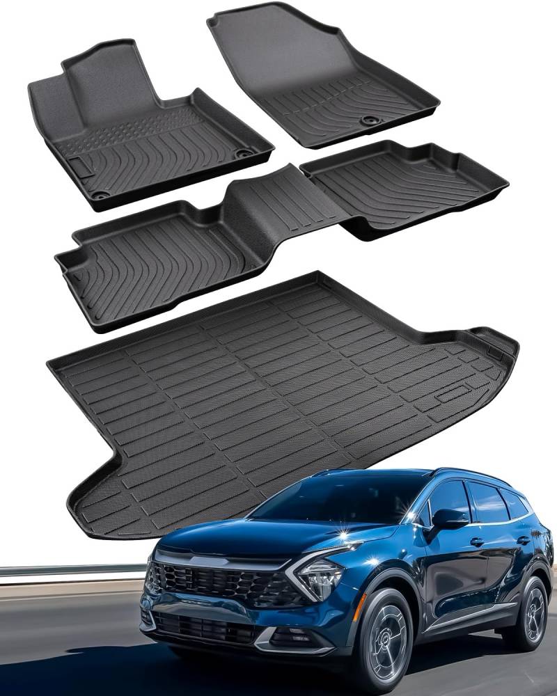 Allwetter Fußmatten Set Custom Fit für Kia Sportage Hybrid 2023 Allwetter Cargo Liner Hintere Cargo Tray Kofferraum Bodenmatte Innenzubehör von CarQiWireless