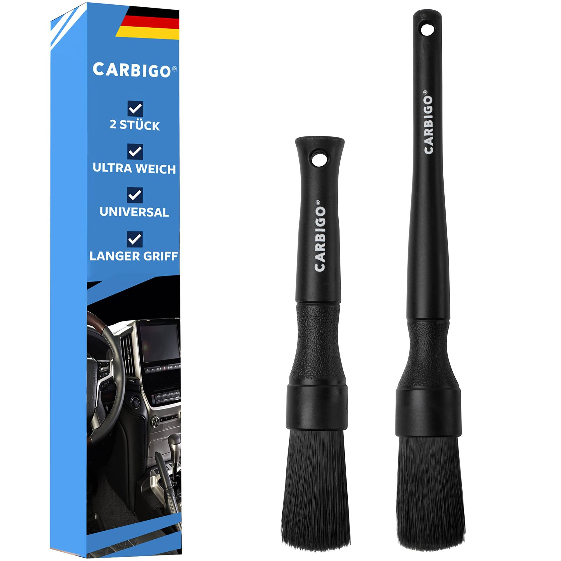 Carbigo® Profi Autopinsel 2er Set – Weicher Auto Reinigungspinsel – Schonend einfache Autopflege – Universal anwendbar – Passend für empfindliche Oberflächen – Detailing Pinsel Set (All Black) von Carbigo