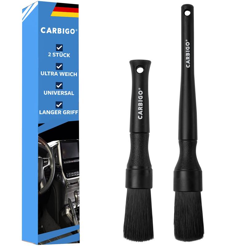 Carbigo® Profi Autopinsel 2er Set – Weicher Auto Reinigungspinsel – Schonend einfache Autopflege – Universal anwendbar – Passend für empfindliche Oberflächen – Detailing Pinsel Set (All Black) von Carbigo