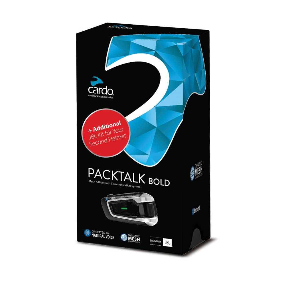 cardo PACKTALK Bold Motorrad-Bluetooth-Intercom-Kommunikationssystem-Bundle – enthält Packtalk Bold und 2. Helm-Kit von Cardo