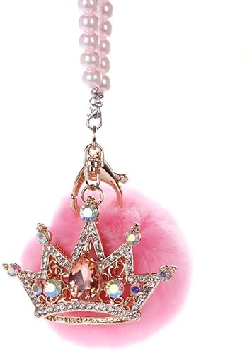 Auto-Spiegel zum Aufhängen, Zubehör, Anhänger, Auto-Rückspiegel, hängende Bling-Dekoration, flauschig, luxuriös, Diamant-Krone mit Perlenkette von CareforYou