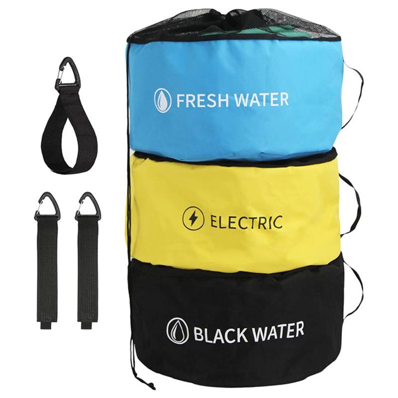 Carkio Wasserdichte RV Schlauchtaschen mit Dreiecksschnallen-Gurte Heavy Duty Oxford Wohnwagen Schlauch Aufbewahrungstaschen für RV Frischgrau Schwarz Wasserschläuche von Carkio