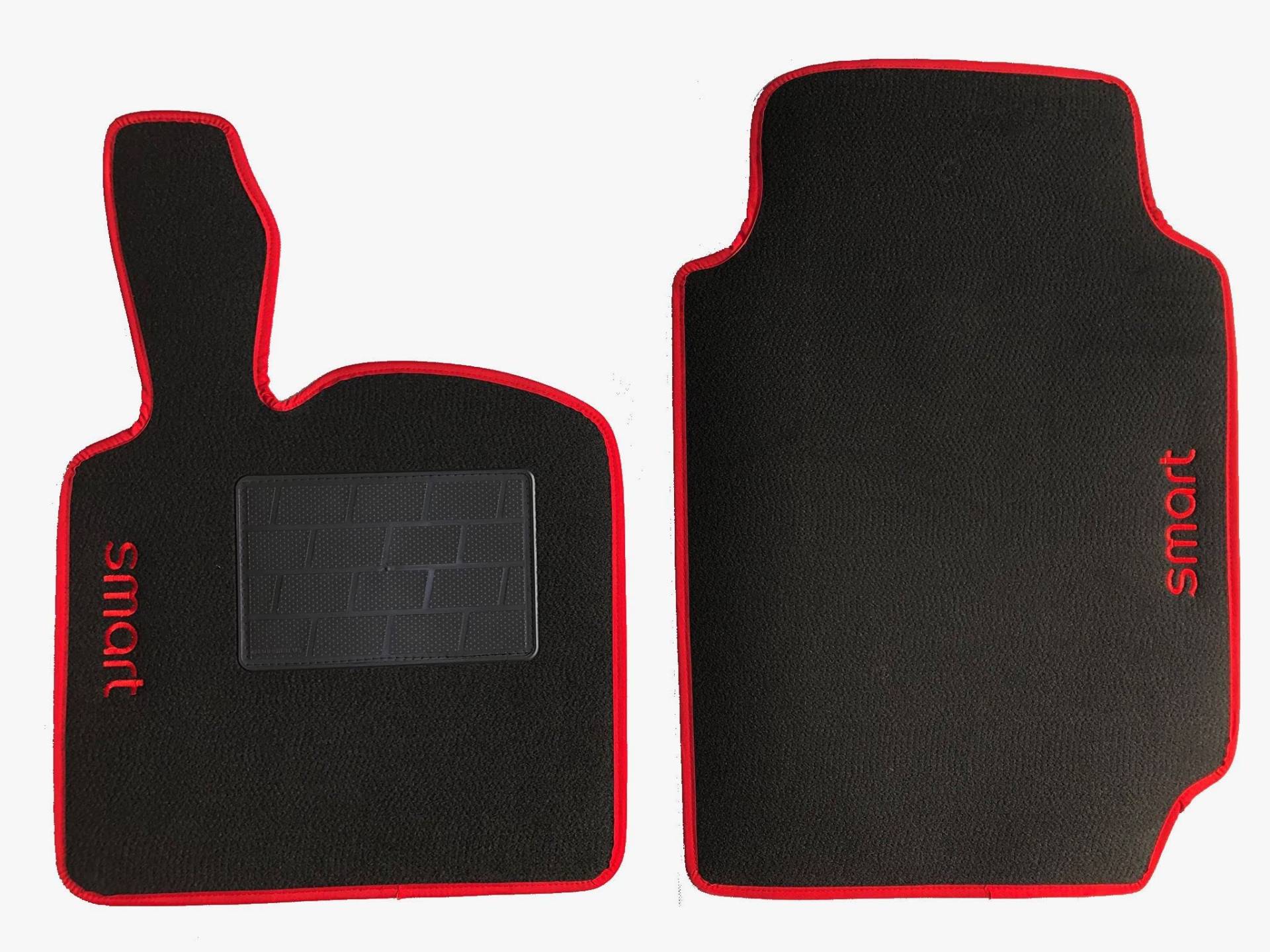 Carmats Kompatibel mit Smart Fortwo Fußmatten (450-451) aus Teppich mit Absatzschoner aus Gummi und rotem Rand von Carmats