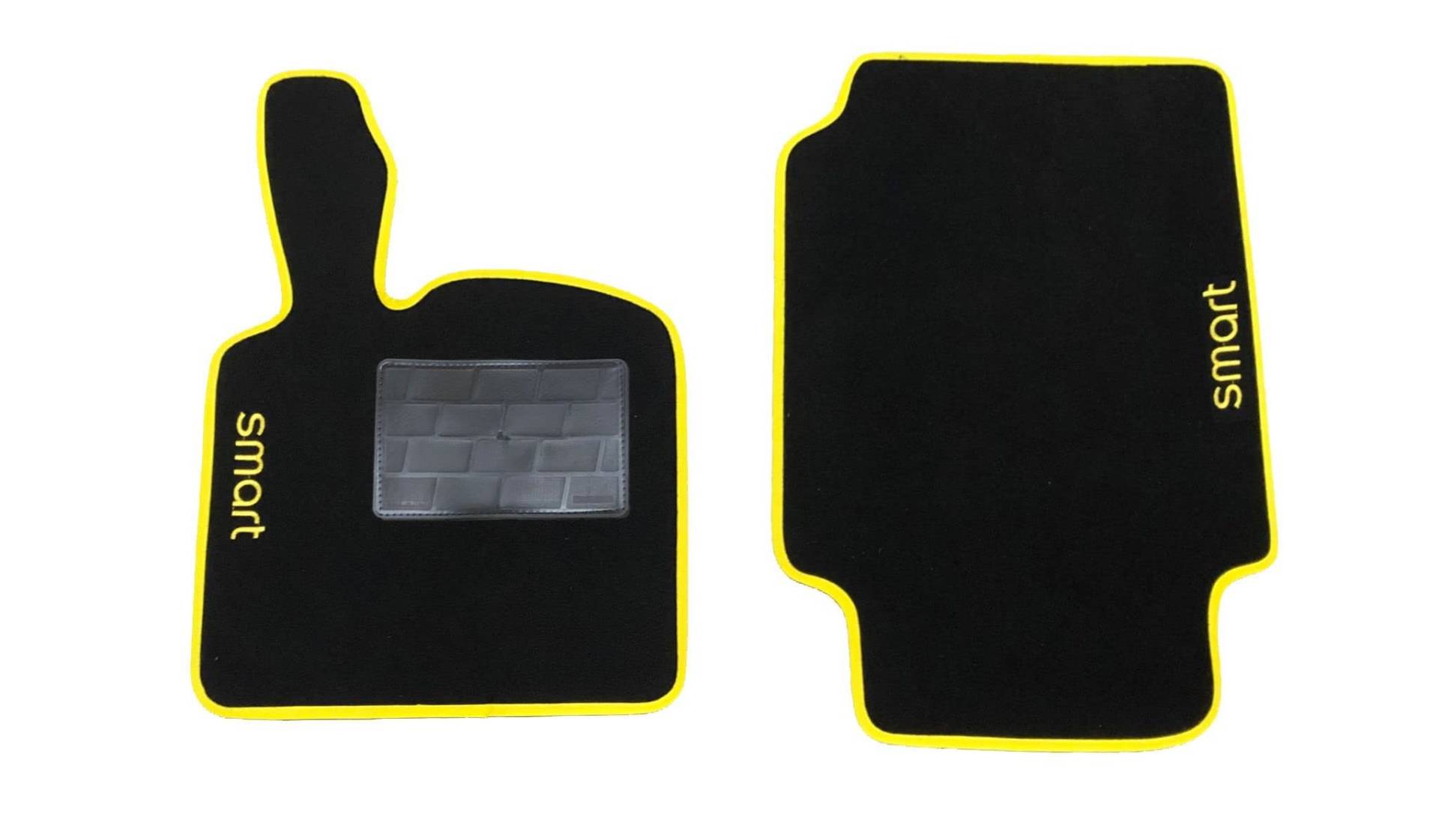 Carmats Kompatibel mit Smart Fortwo Fußmatten (450-451) aus Teppich mit gelbem Klettband und Absatzschoner aus Gummi von Carmats