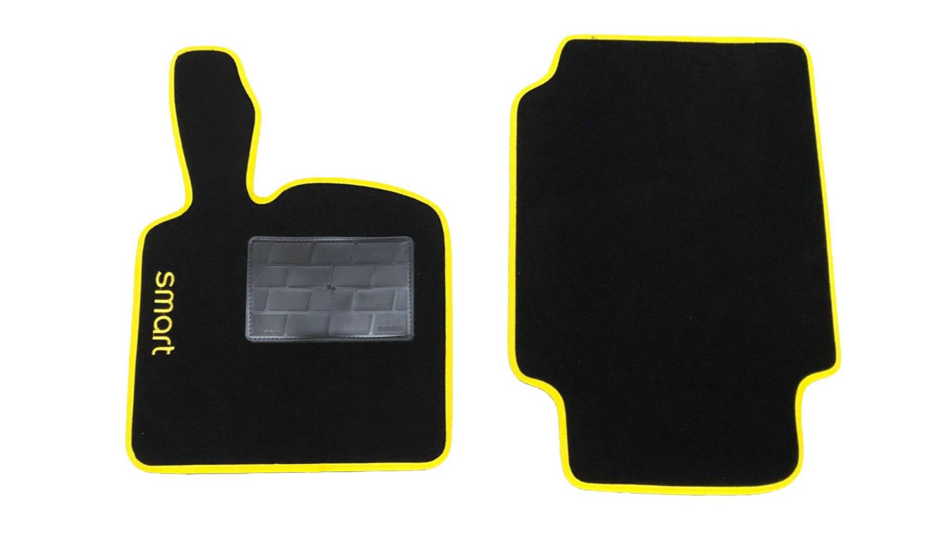 Carmats Kompatibel mit Smart Fortwo Fußmatten (450-451) aus Teppich mit gelbem Rand Absatzschoner aus Gummi von Carmats