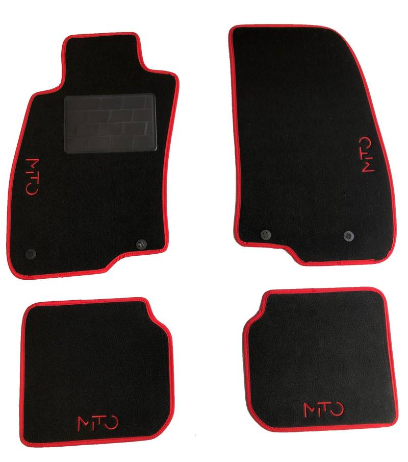 Carmats Passend für Mito-Fußmatten aus Teppichstoff, roter Rand, 4 rote Stickerei, mit Befestigungsklammern von Carmats