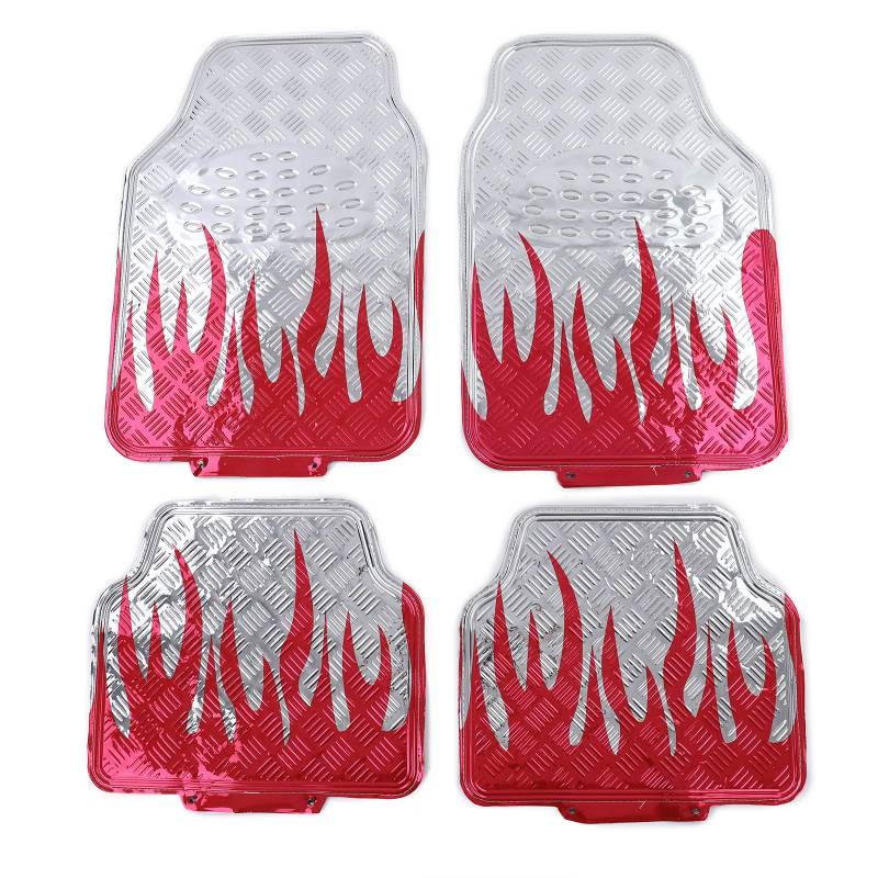 Auto Fußmatten Set universal Alu Riffelblech Optik Flammen 4-teilig Chrom Rot von Carparts-Online