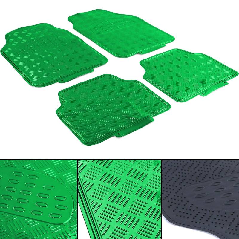 Auto Gummi Fußmatten universal Alu Riffelblech Optik 4-teilig Chrom Grün von Carparts-Online