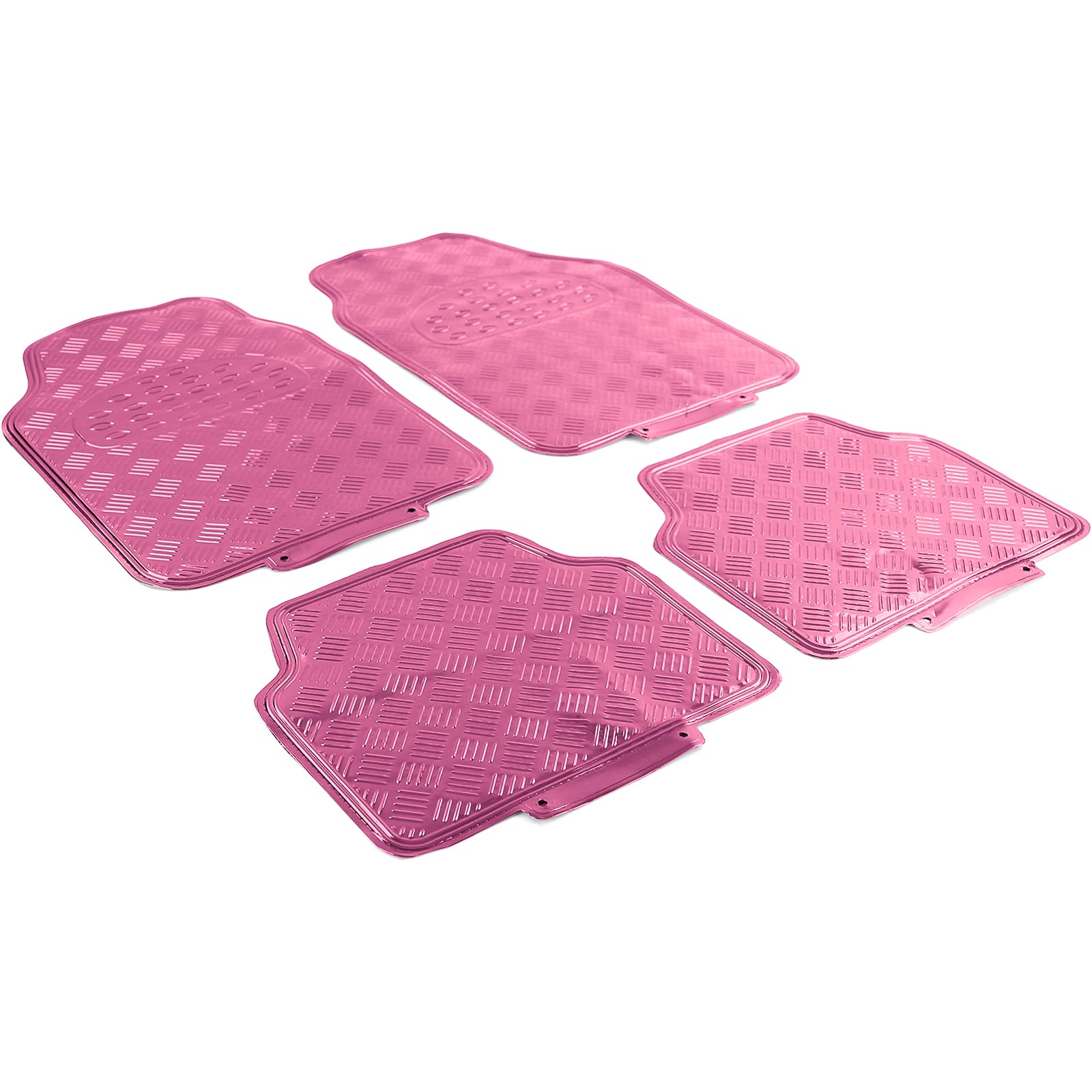 Auto Gummi Fußmatten universal Alu Riffelblech Optik 4-teilig Chrom Pink von Carparts-Online