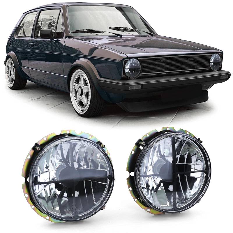 Klarglas Scheinwerfer Schwarz Smoke mit Fadenkreuz für VW Golf 1 + Cabrio 74-83 von Carparts-Online
