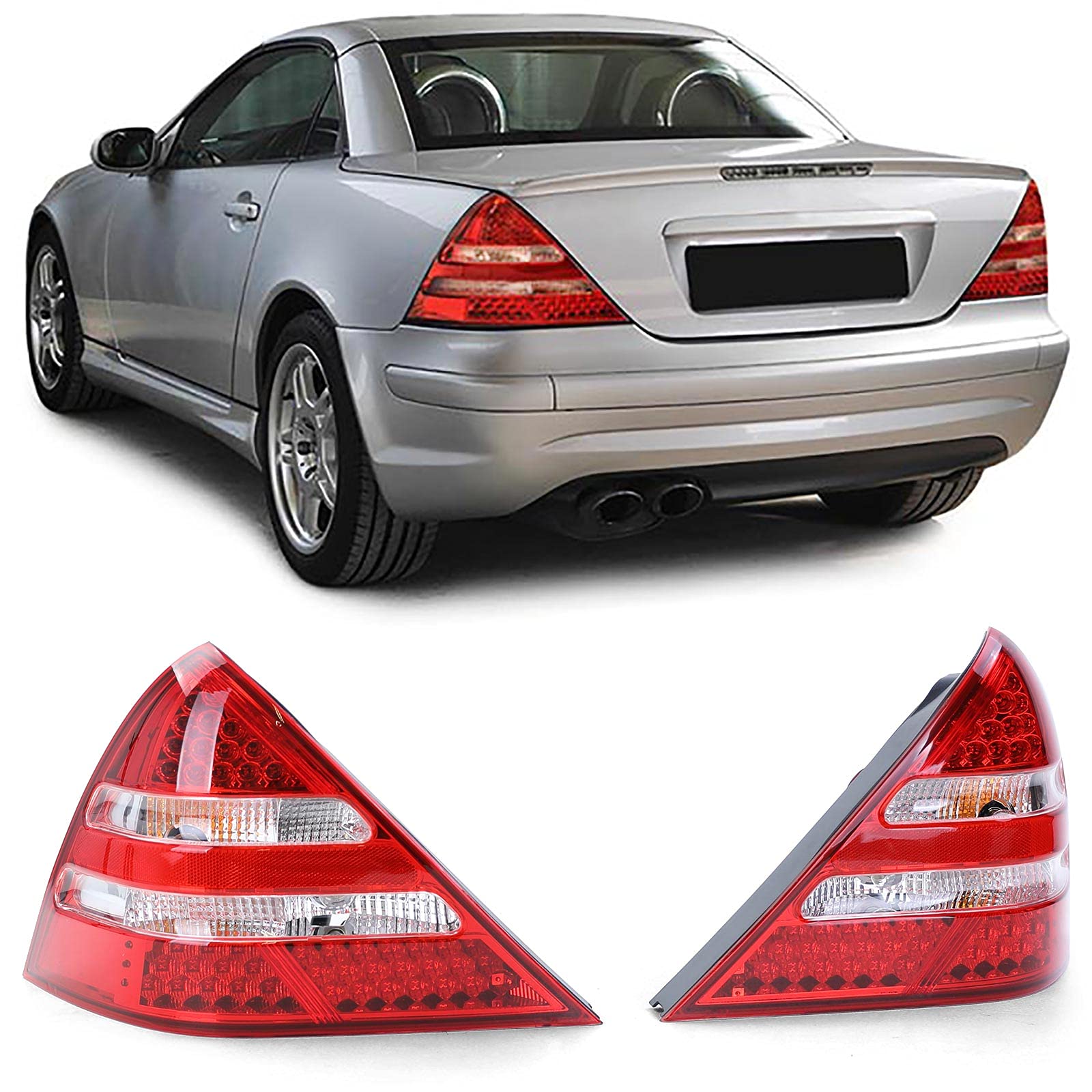 Carparts-Online Klarglas LED Rückleuchten Rot Klar Paar für Mercedes SLK R170 96-04 von Carparts-Online