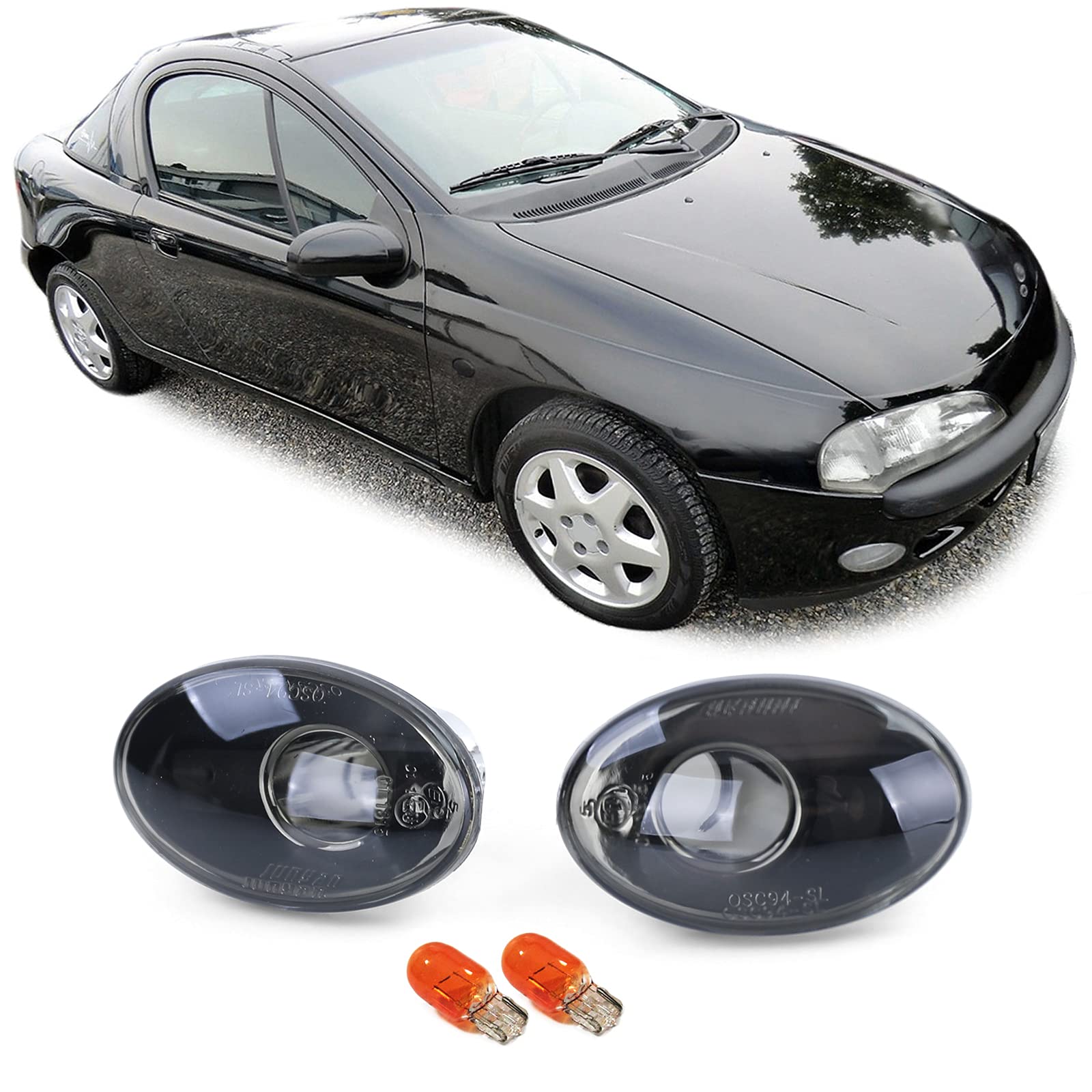 Carparts-Online Klarglas Seitenblinker Schwarz Blackchrom für Opel Corsa B C Tigra A Astra F von Carparts-Online