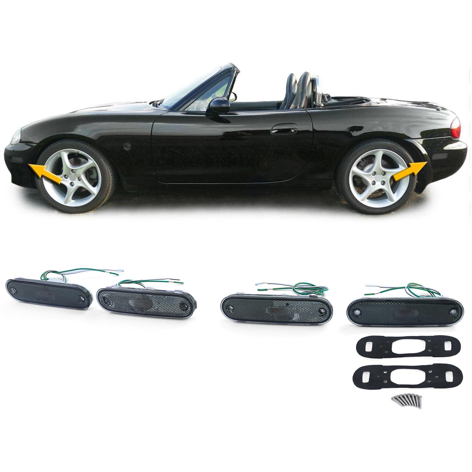 Carparts-Online Seitenmarkierungsleuchten Reflektoren Schwarz Smoke Set für Mazda MX5 89-05 von Carparts-Online