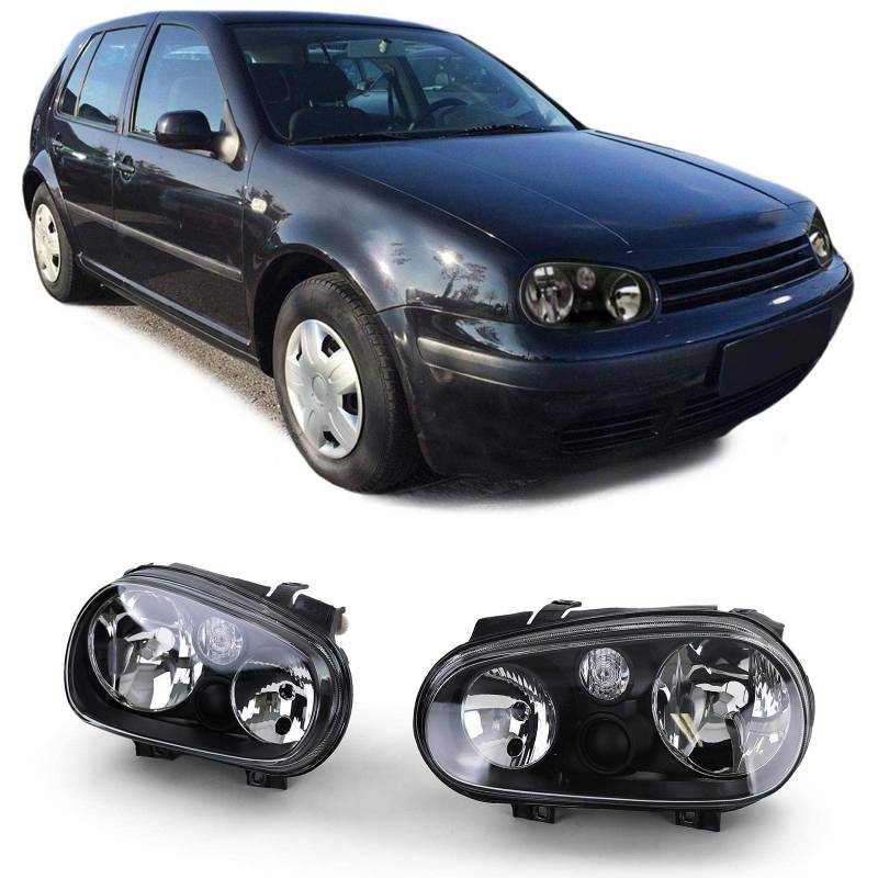 Carparts-Online Klarglas Scheinwerfer Schwarz ohne Nebel für VW Golf 4 97-03 von Carparts-Online