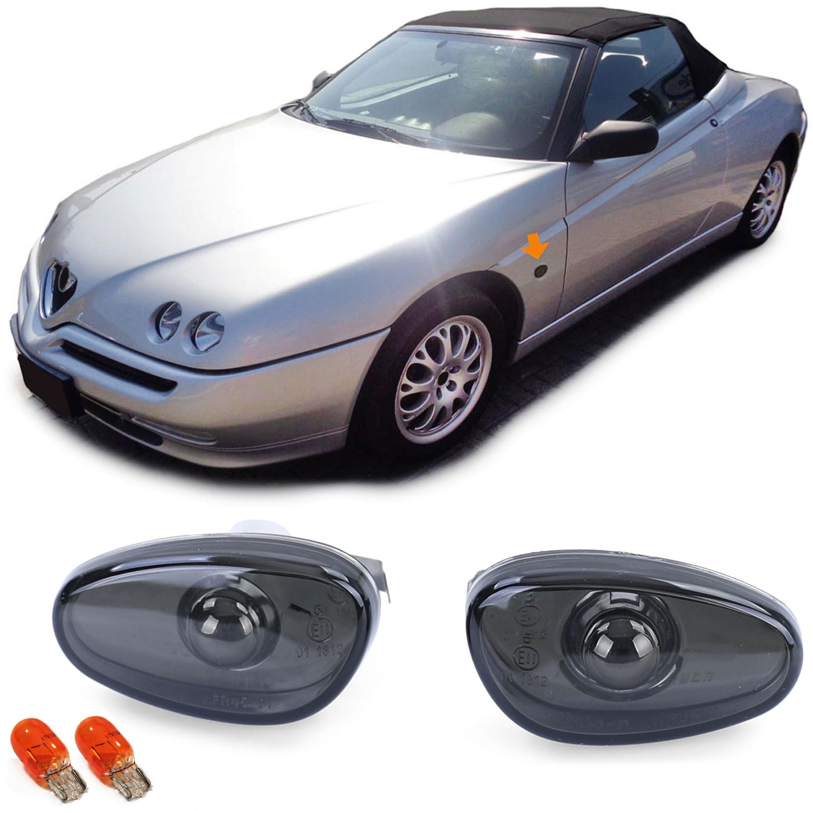 Carparts-Online Klarglas Seitenblinker Schwarz Smoke für Alfa Romeo 145 146 155 GTV Spider von Carparts-Online