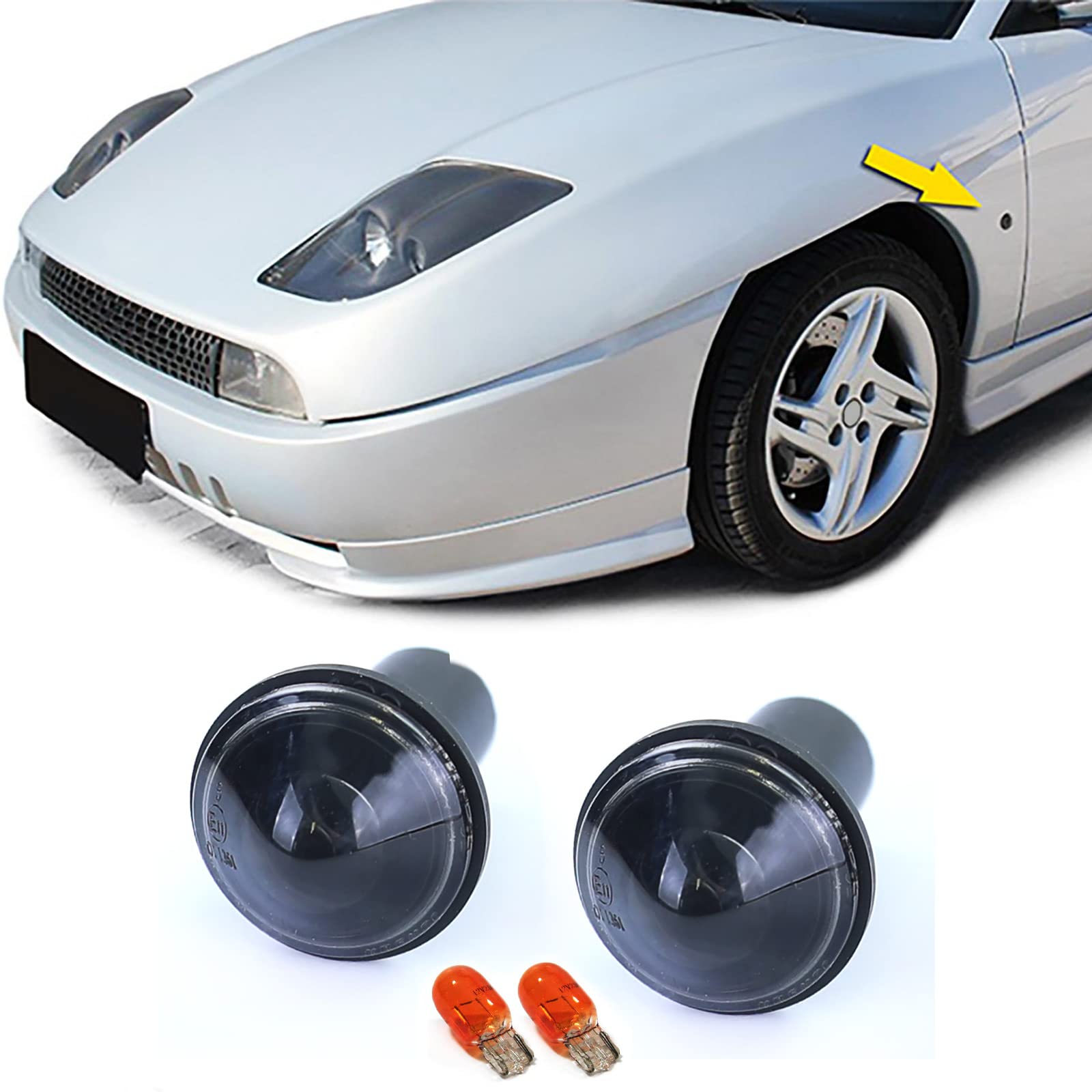 Carparts-Online Klarglas Seitenblinker Schwarz Smoke passend für Fiat Coupe 175 94-00 von Carparts-Online