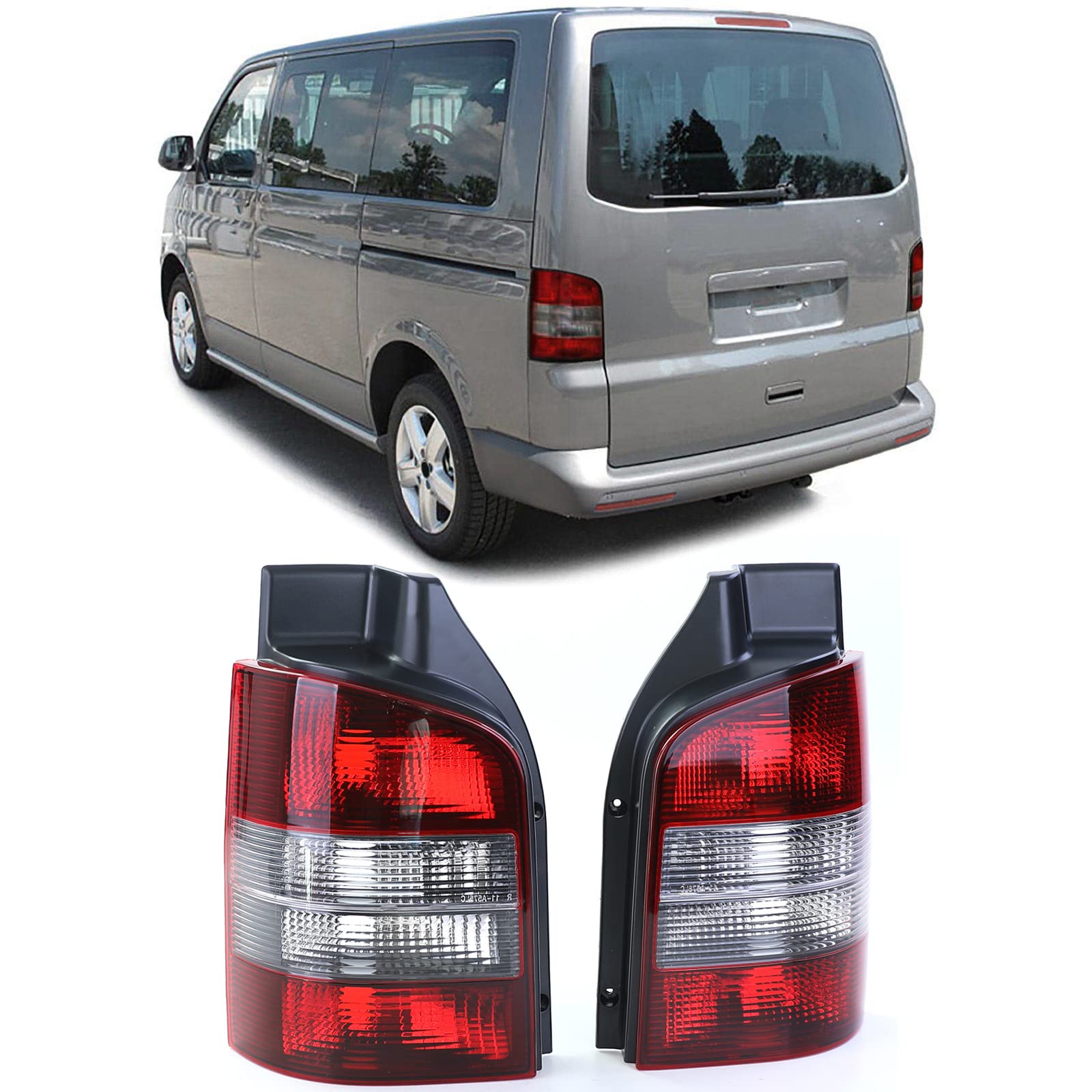 Carparts-Online Rückleuchten Rot Schwarz Paar für VW T5 Bus + Transporter mit Heckklappe 03-09 von Carparts-Online