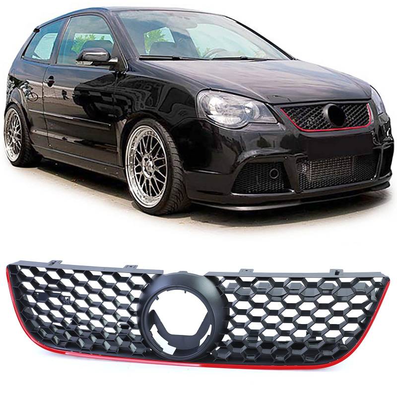 Sport Waben Kühlergrill mit rotem Rand für VW Polo 9N3 05-09 auch GTI von Carparts-Online
