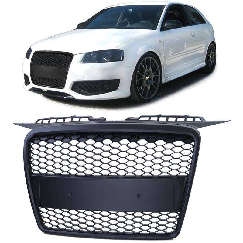 Sport Waben Kühlergrill ohne Emblem Schwarz Matt passend für Audi A3 8P 05-08 von Carparts-Online