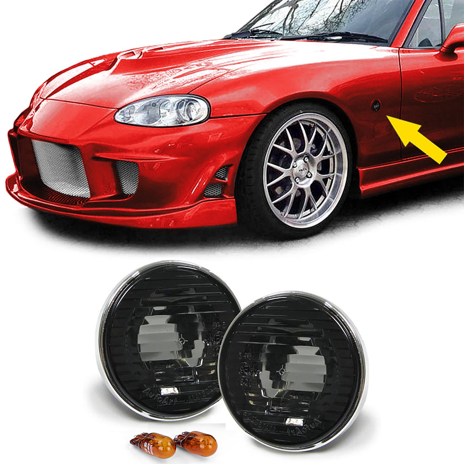 Carparts-Online Klarglas Seitenblinker Schwarz Smoke mit Chromrand für Mazda MX5 NA NB 89-05 von Carparts-Online