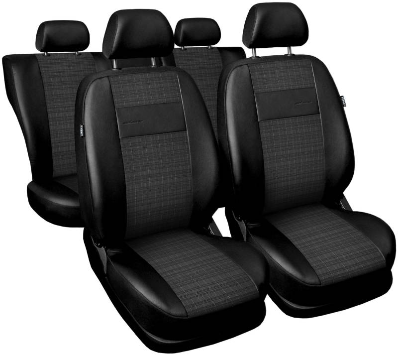 Carpendo Sitzbezüge Auto Set Autositzbezüge Schonbezüge Vordersitze und Rücksitze - Airbag geeignet - Schwarz Grau - Exclusive E4 von Carpendo