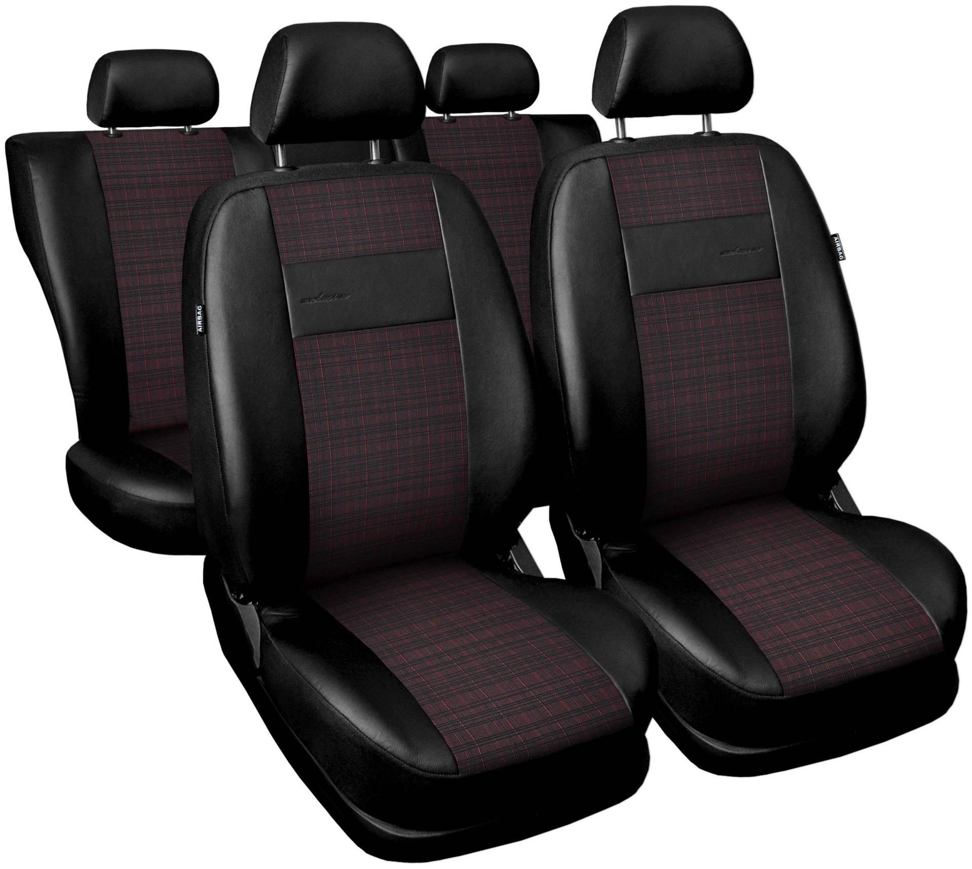 Carpendo Sitzbezüge Auto Set Autositzbezüge Schonbezüge Vordersitze und Rücksitze - Airbag geeignet - Schwarz Rot - Exclusive E5 von Carpendo