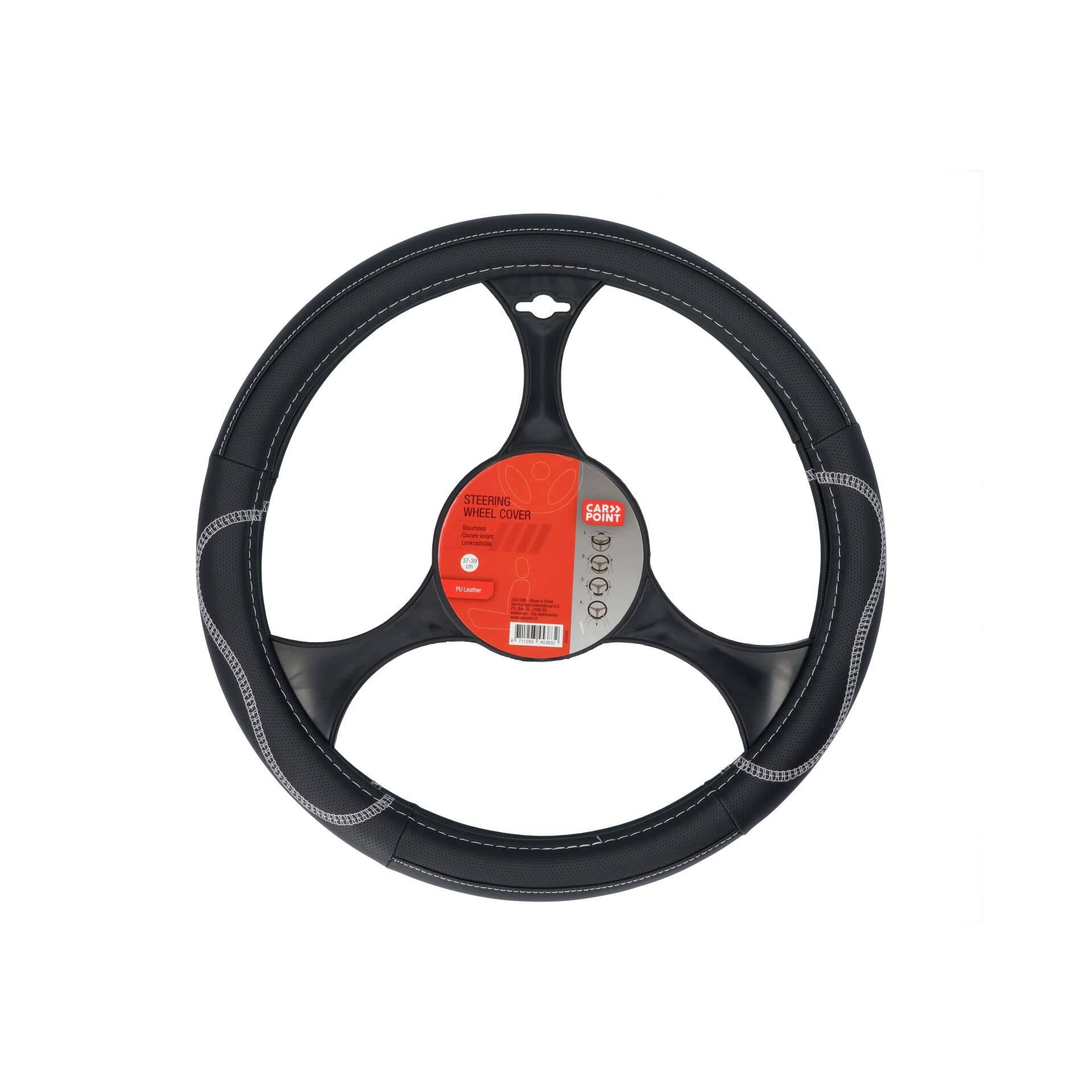 Carpoint Steering Wheel Cover PU Leather Black/Grey 37-39cm von Carpoint