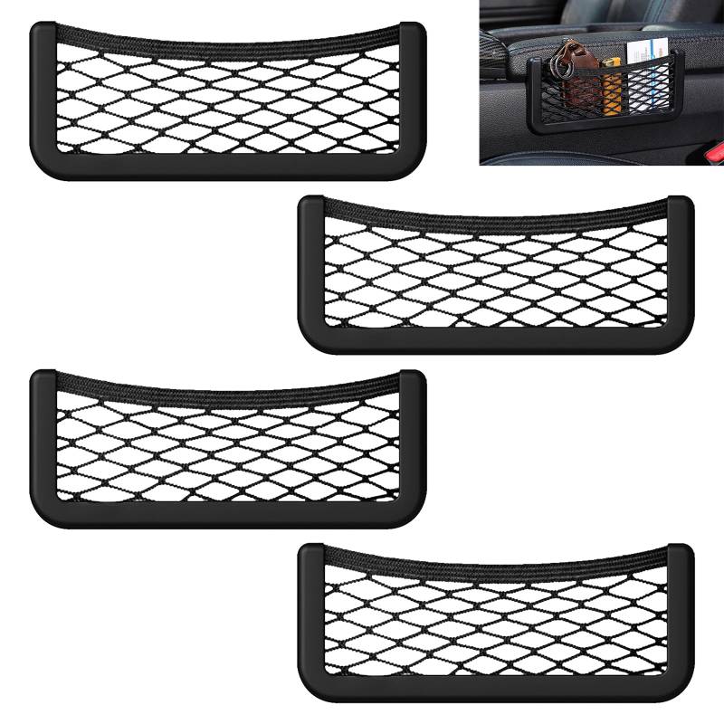 Carreneu 4PCS 20cm*8cm Aufbewahrungsnetz Auto Netz für Auto, Wohnmobil, Pick-up - Schwarz, ABS-Material, Kleber-Befestigung von Carreneu