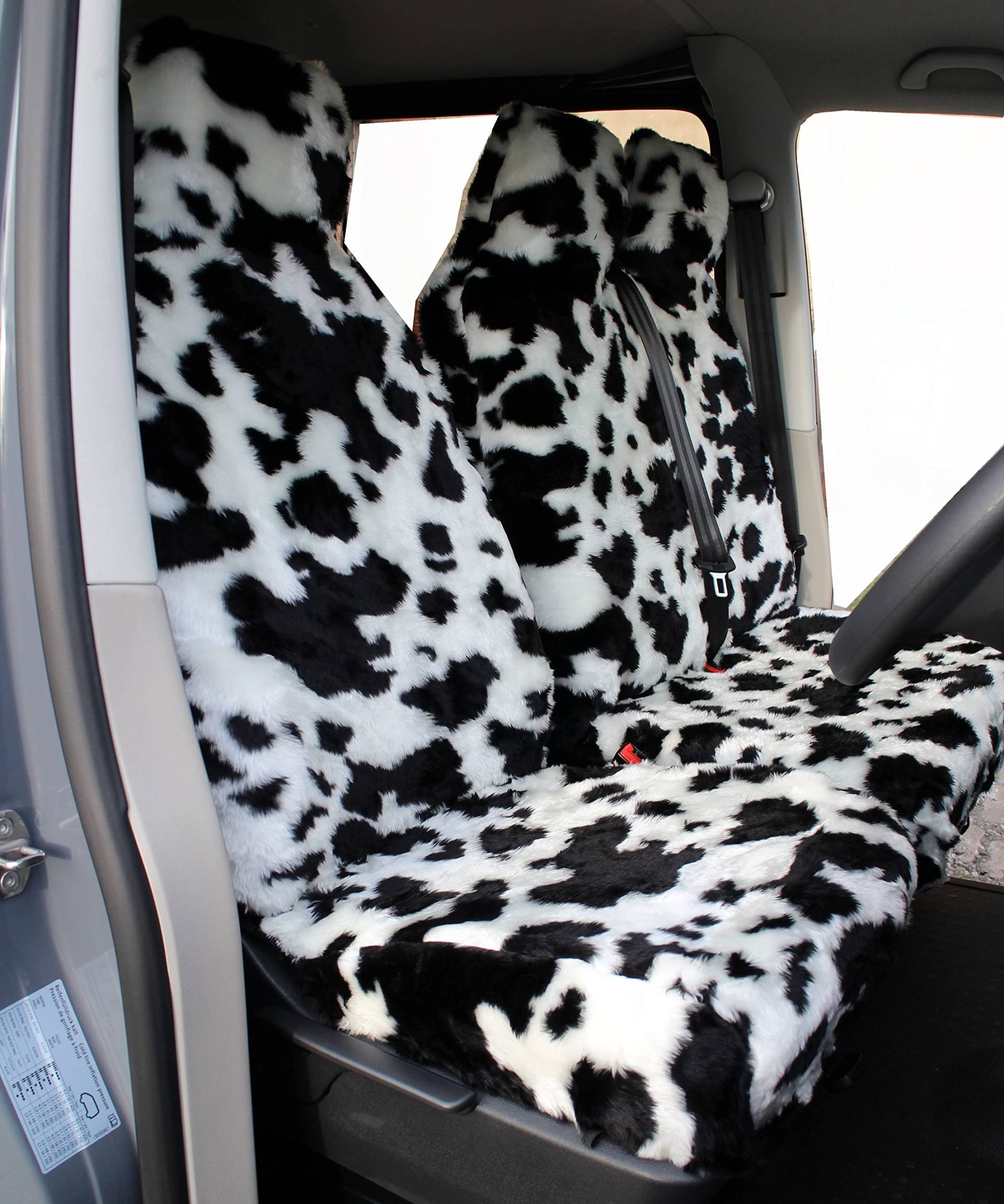 Carseatcover-UK® Sitzbezüge aus Kunstfell, Kuh-Druck, passend für die meisten Vans – Einzel- und Doppelbett von Carseatcover-UK