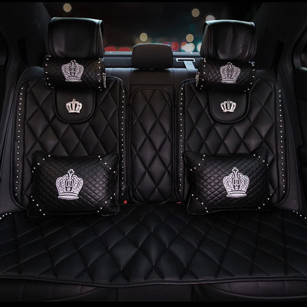 Carshaping Schwarz Universal-Autositzbezug, vollständig umgeben von atmungsaktivem Krone, weiches Leder, Rücksitzkissen (Rücksitz-Set mit 4 Kissen) von Carshaping