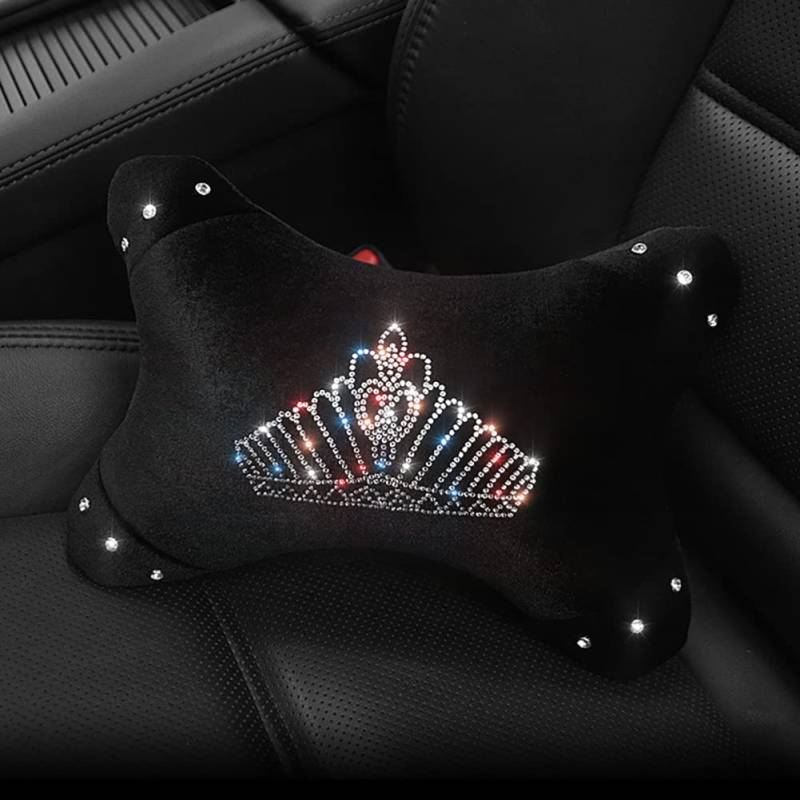 Luxuriöses Auto-Kissen mit glitzernden Diamant-Krone, Kopfstützenkissen, Lendenkissen, 1 Stück (1 Kopfstützenkissen) von Carshaping