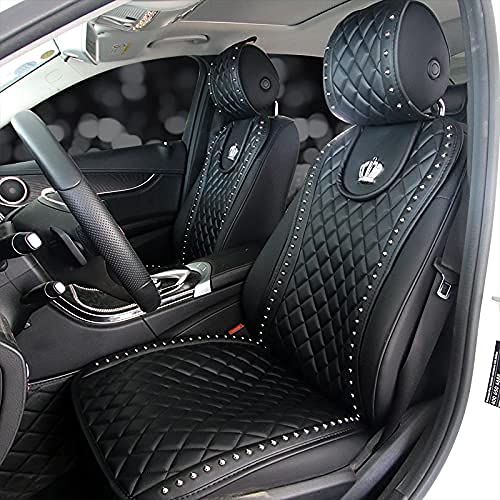 Autositzbezug für Autozubehör, strapazierfähig, weiches Ledermaterial, mit speziellem Kronen-Design, Schwarz, 2 Stück von Carshaping