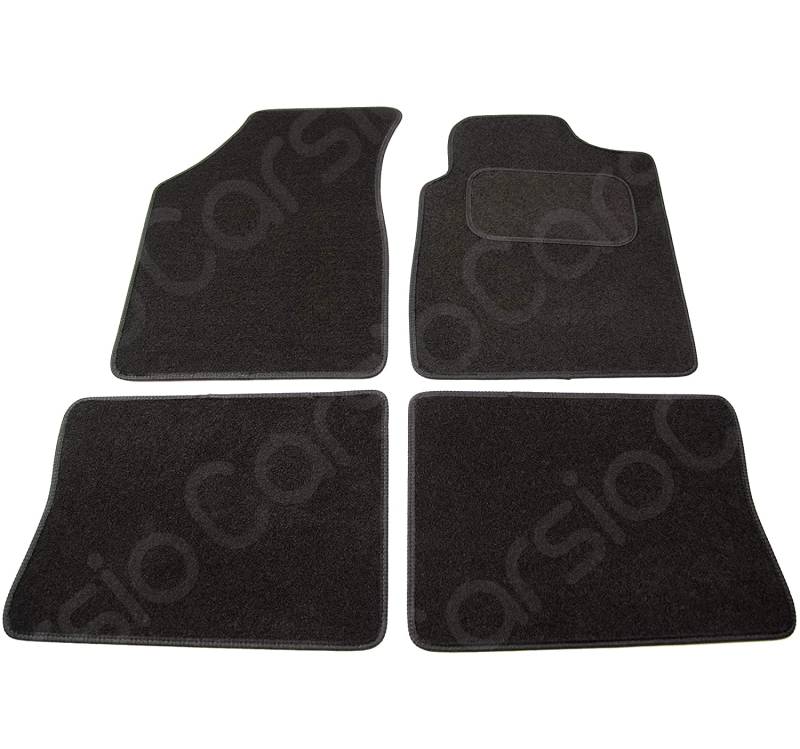Carsio Teppich-Fußmatten für Renault Clio 1998 2005, maßgeschneiderte Passform, komplettes Zubehör, schwarz, passgenau – für jedes Wetter, rutschfeste Unterseite und schwarzer Rand von Carsio