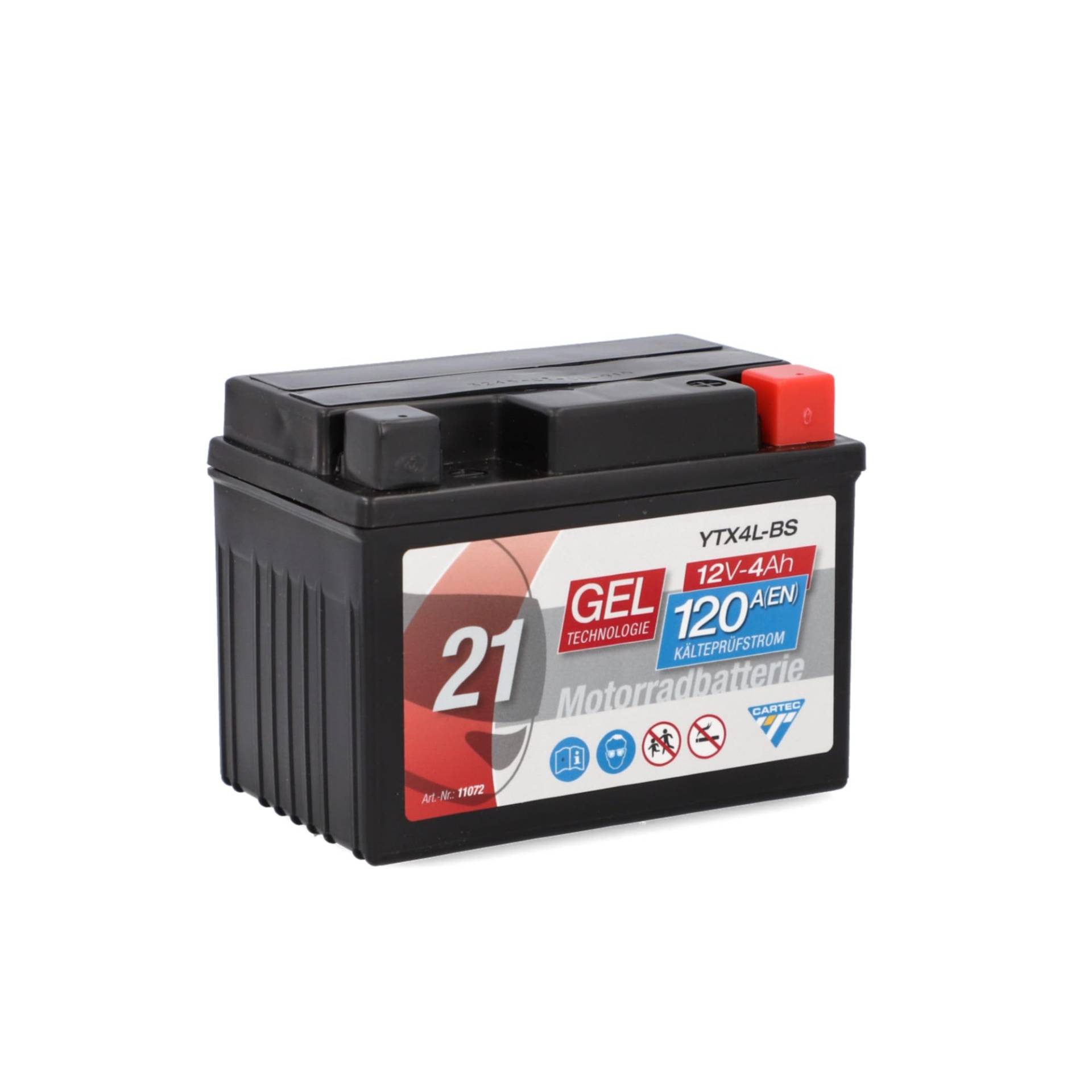 CARTEC Motorradbatterie YTX4L-BS, 4Ah, 70A, Gel Technologie Motorrad-Starter-Batterie, Erstausrüsterqualität, zyklenfest, lagerfähig, wartungsfrei von Cartec