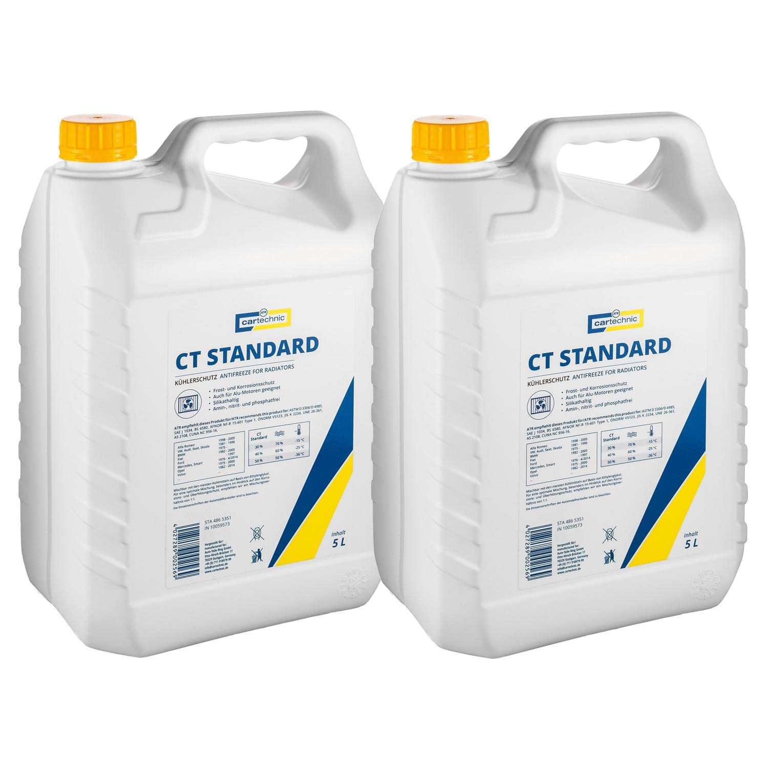 CARTECHNIC 2X Kühlerschutz Kühlflüssigkeit Kühlerfrost CT Standard grün-gelb 5 L von CARTECHNIC