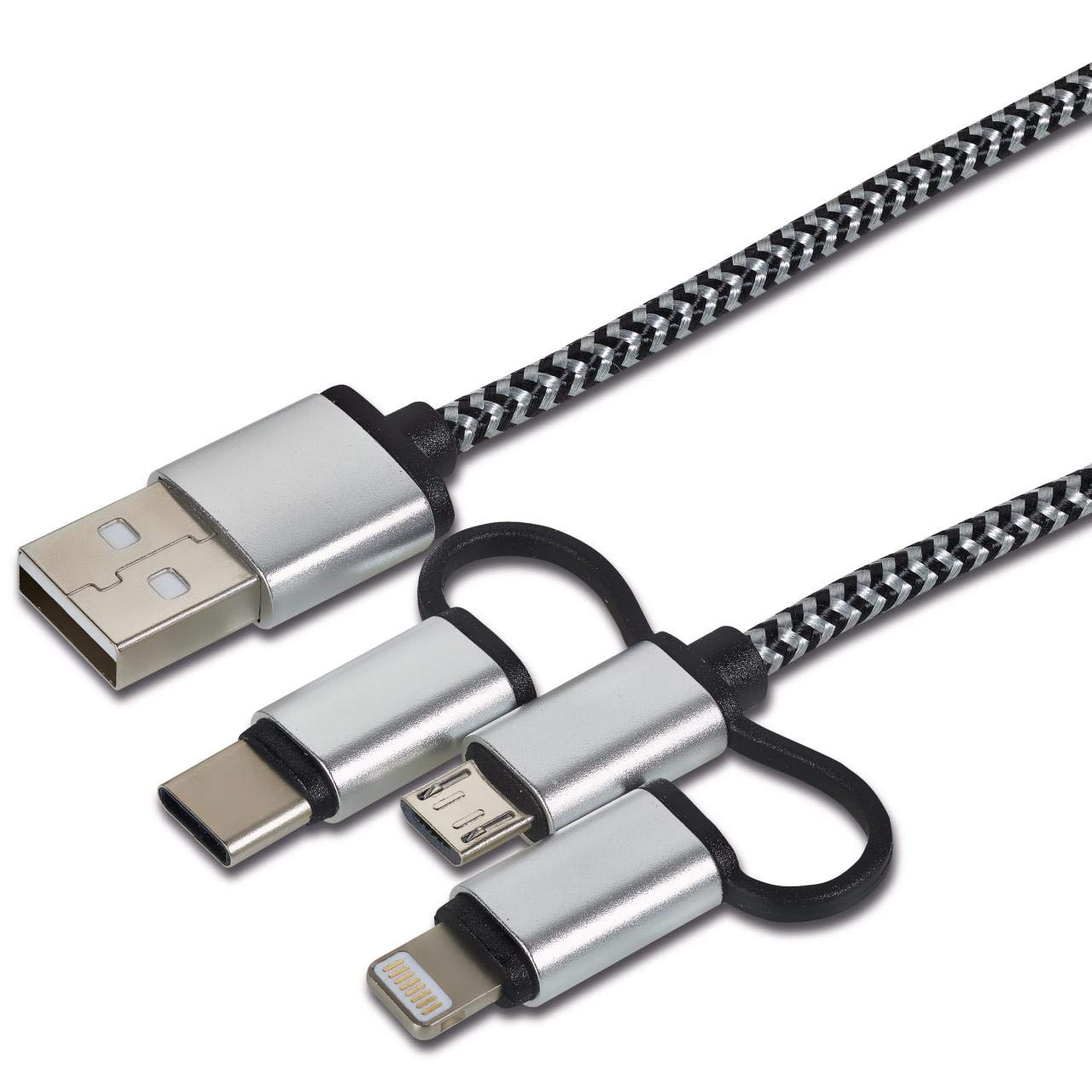 CARTREND 10407 Daten-und Ladekabel 3in1 Lightning, Micro Typ-C zu USB extrem Starke Strapazierfähigkeit durch nylongebundene Ummantelung für längere Lebensdauer, schwarz von cartrend