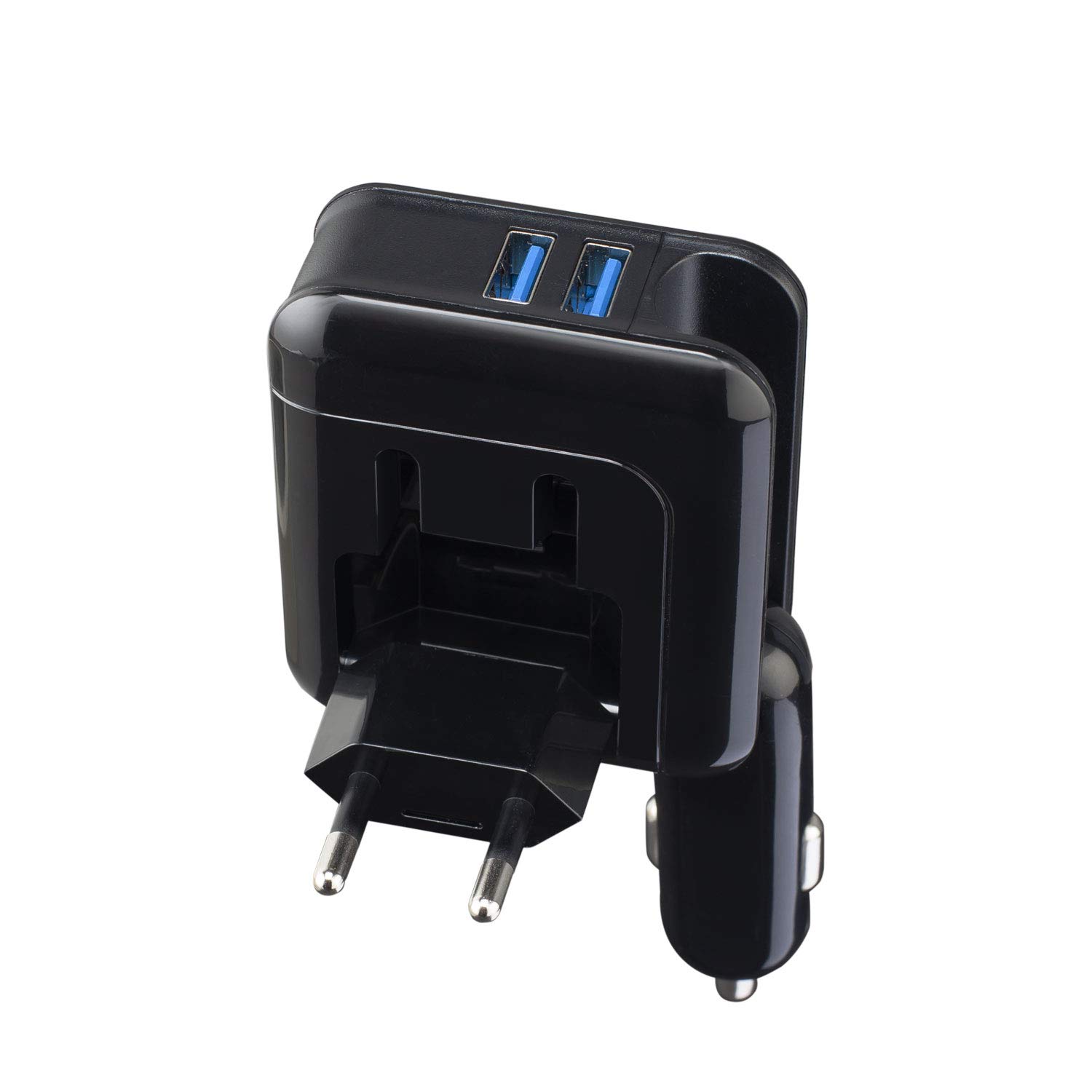 cartrend Reisestecker, Ladegerät für Auto & zu Hause, 2 USB-Ports, klappbar, 12V/230V von cartrend