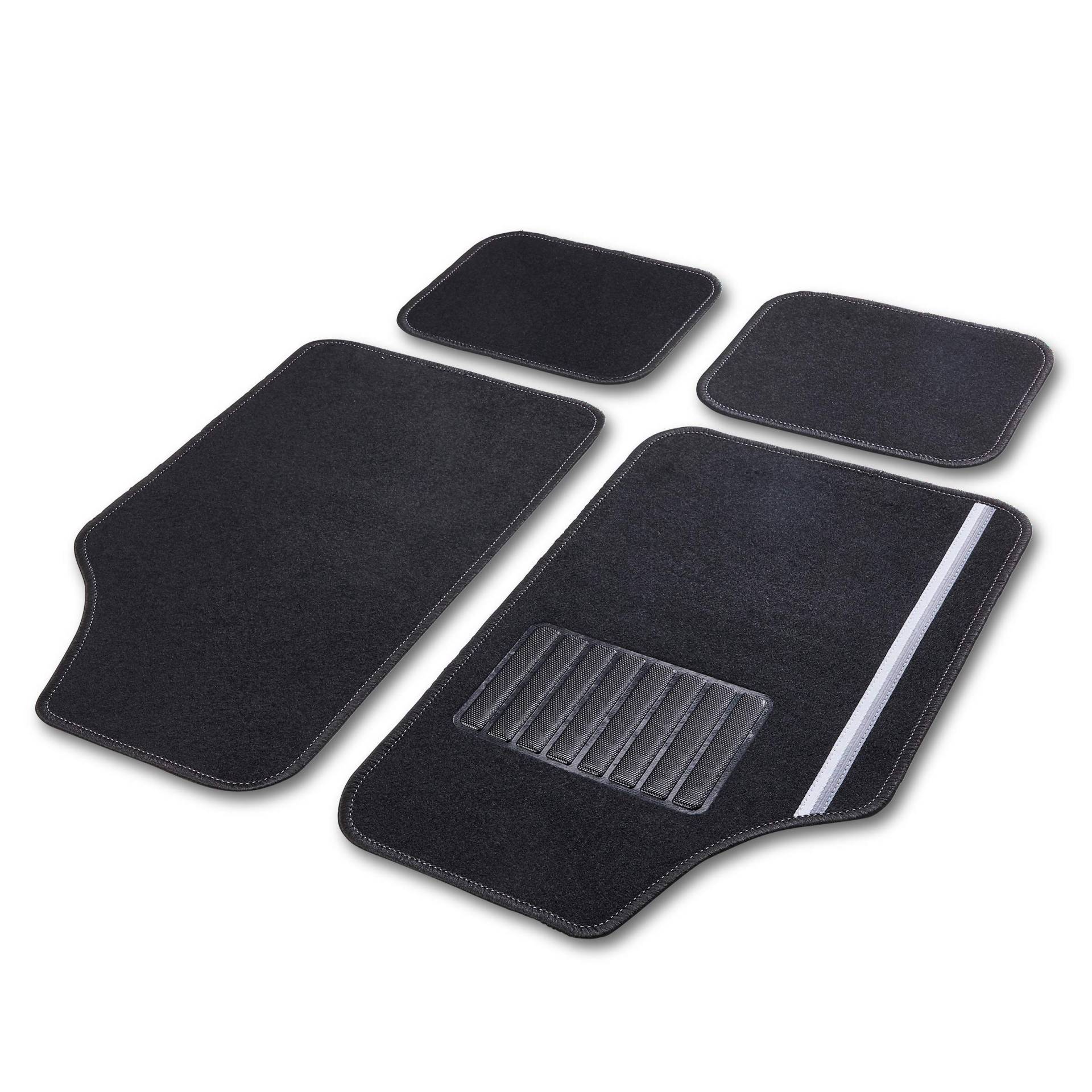 Cartrend 10606 Universal Textilmatte Rally 4-teilig Teppich Matten Stoffmatten Autoteppiche Fussmatten Auto, mit schwarzen Dekorstreifen, Schwarz Cartrend 10606 Universal Textilmatte Rally 4-teilig Teppich Matten Stoffmatten Autoteppiche Fussmatten Auto, mit schwarzen Dekorstreifen, Schwarz von cartrend