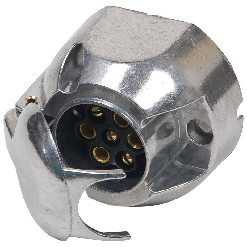 UNITEC Steckdose 7-polig, Metall, Anhängersteckdose, mit Schraubanschluss und Klappdeckel, Belastbarkeit: 25 A bei 12 V, 1 Stück von Unitec