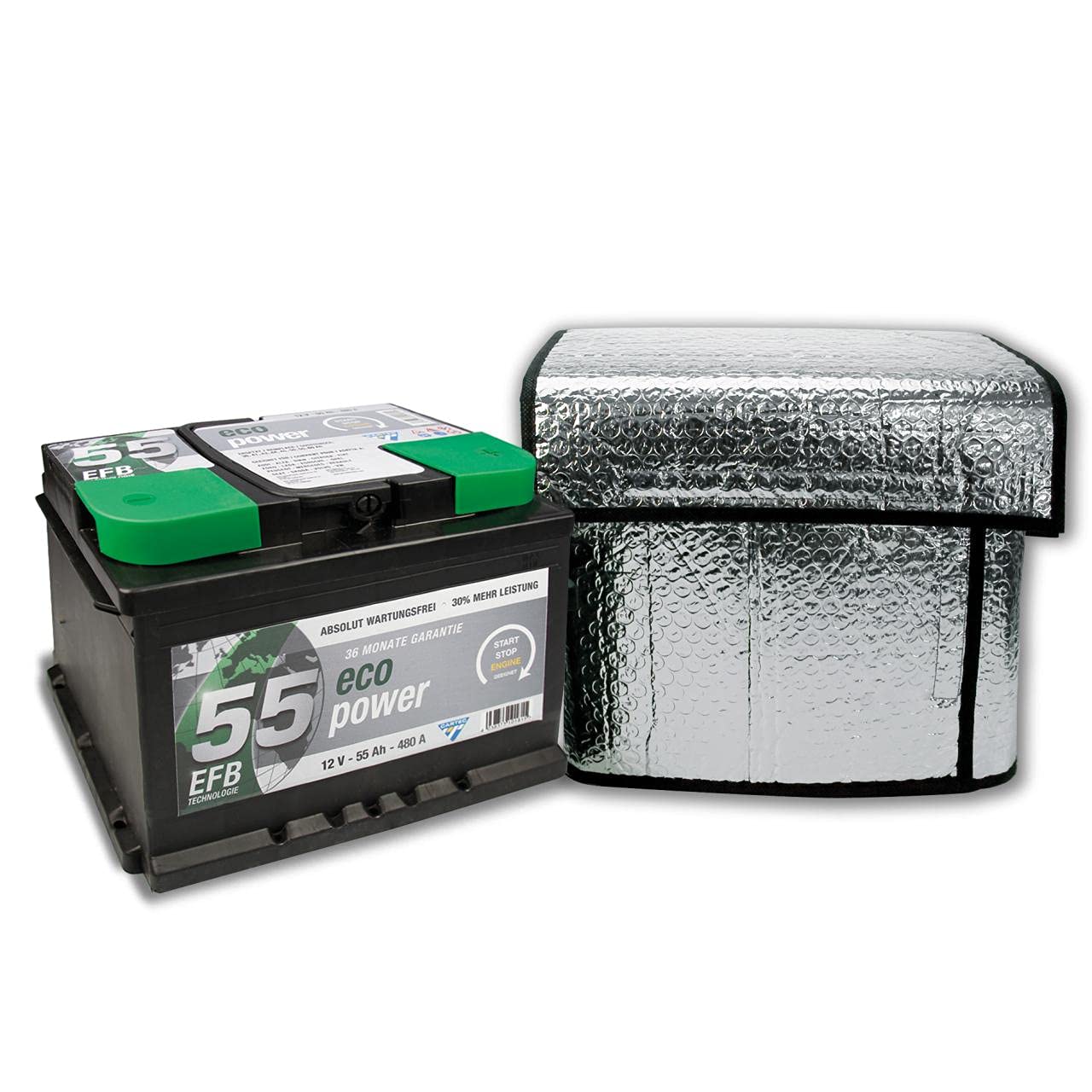 Cartrend Thermo-Batteriehülle, Größe ca. 118 x 75 cm für 50-72 Ah geeignet, hält Starterbatterien bei tiefsten Temperaturen funktionsfähig von cartrend