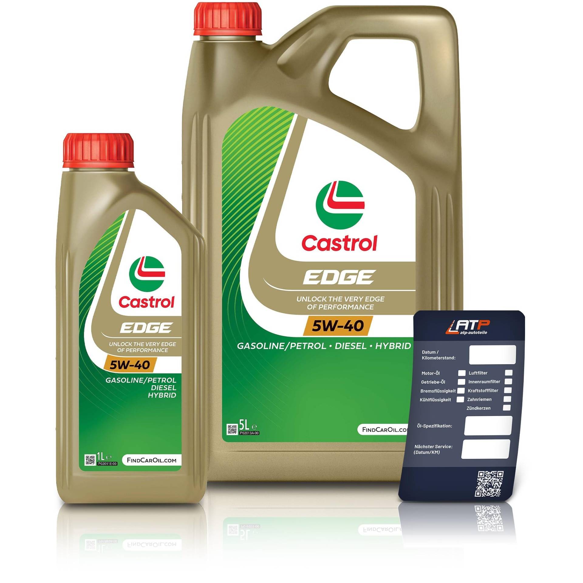 1 L + 5 L = 6 Liter Castrol Edge Fluid Titanium 5W-40 Motoröl inkl. Castrol Ölwechselanhänger von Castrol Bundle