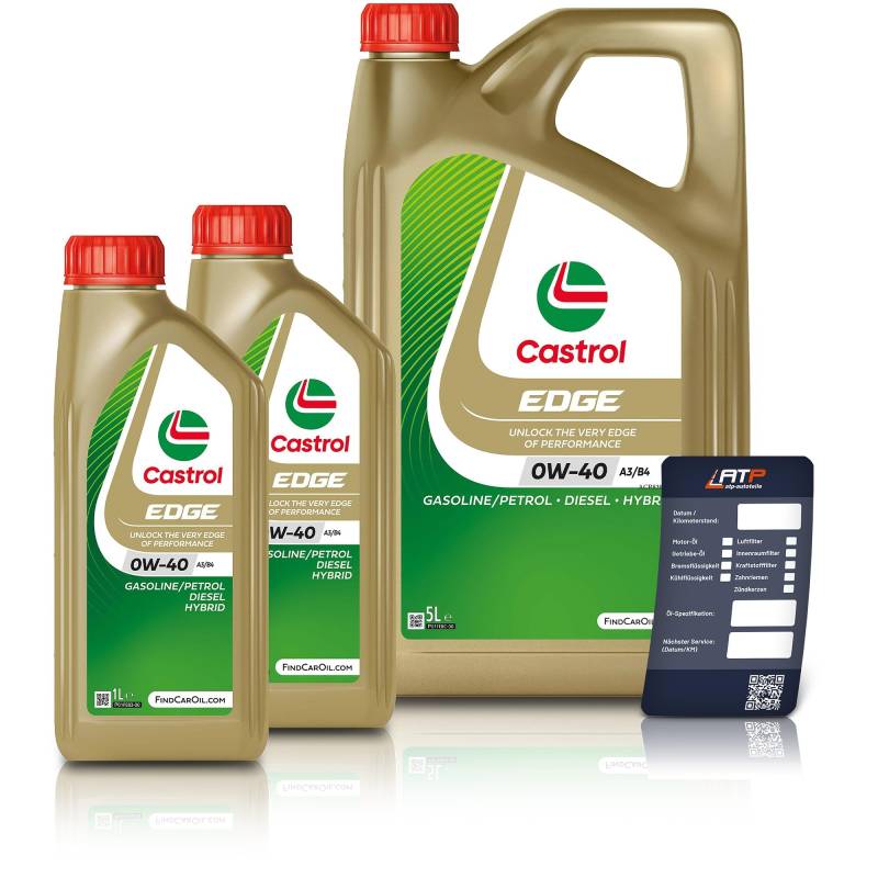 2x 1 L + 5 L = 7 Liter Castrol Edge Fluid Titanium 0W-40 A3/B4 Motoröl inkl. Castrol Ölwechselanhänger von Castrol Bundle