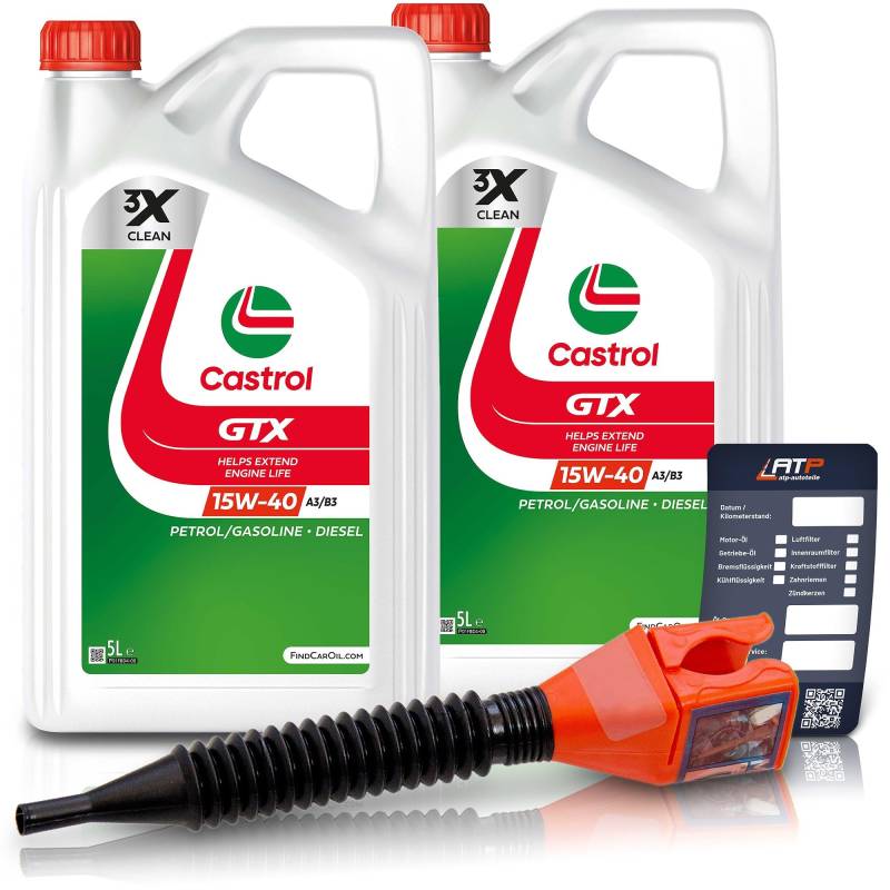 2x 5 L = 10 Liter Castrol GTX 15W-40 A3/B3 Motor-Öl inkl. Ölwechsel-Anhänger und Einfülltrichter von Castrol Bundle