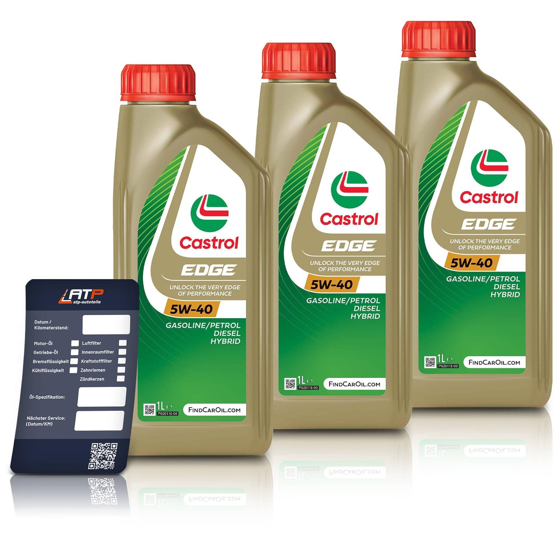 3x 1 L = 3 Liter Castrol Edge Fluid Titanium 5W-40 Motoröl inkl. Castrol Ölwechselanhänger von Castrol Bundle