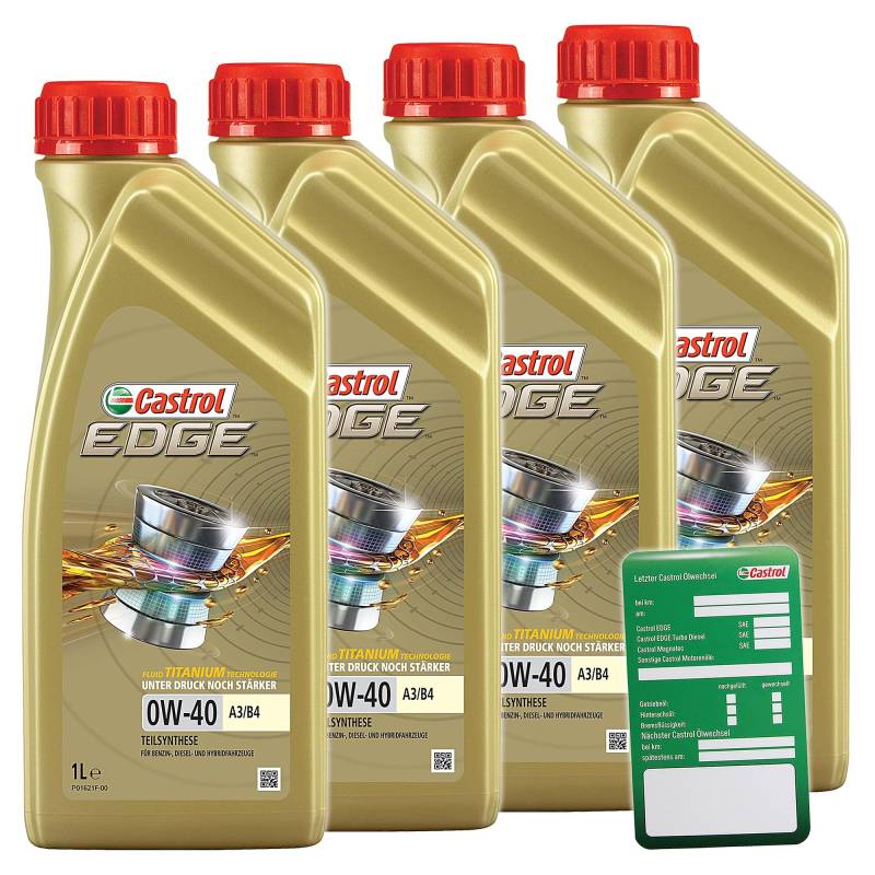 4x 1 L = 4 Liter Castrol Edge Fluid Titanium 0W-40 A3/B4 Motoröl inkl. Castrol Ölwechselanhänger von Castrol Bundle